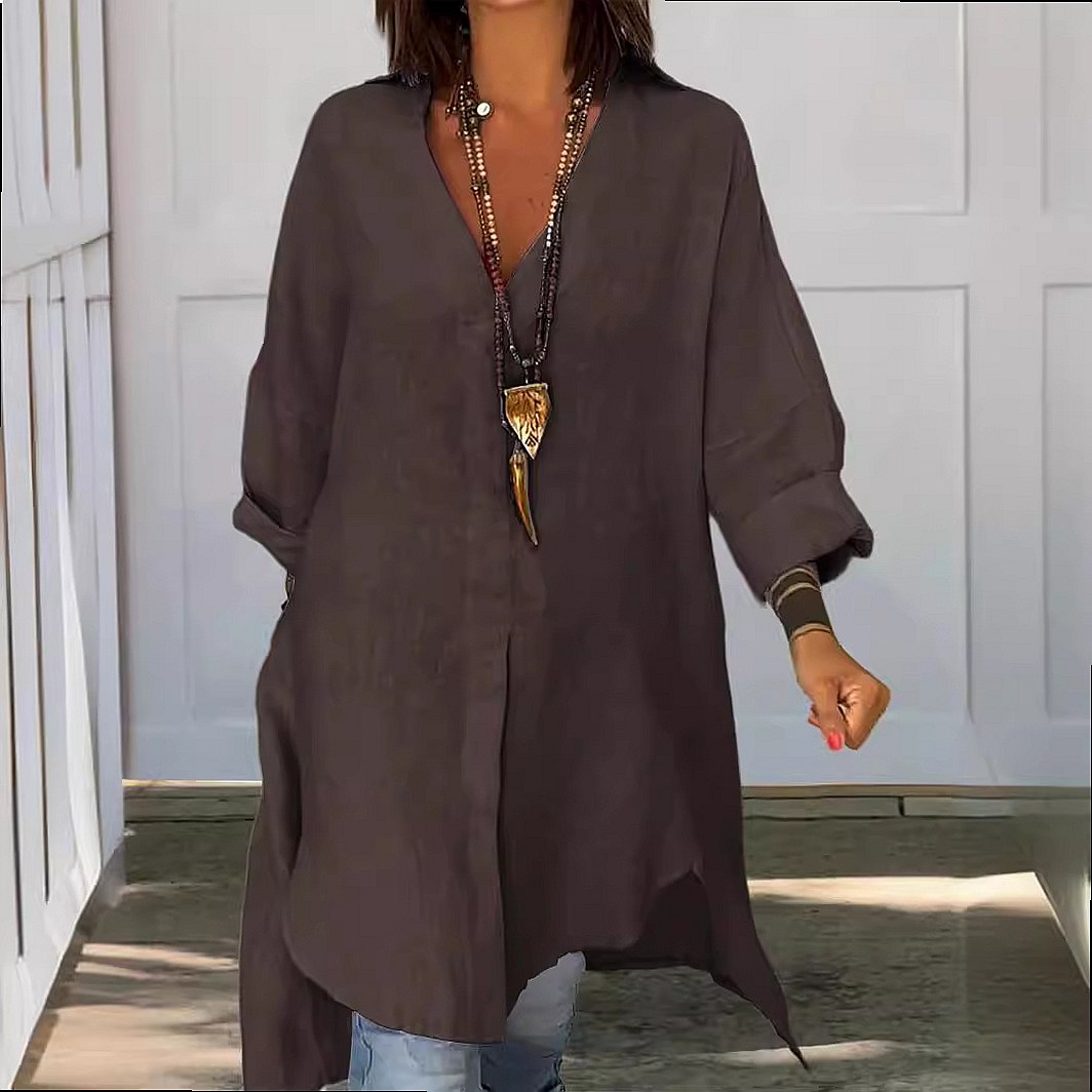 Kadın Keten Gömlek Elbise, Bol - Casual Loose Linen Shirt Dress incelemesi ve fiyatı