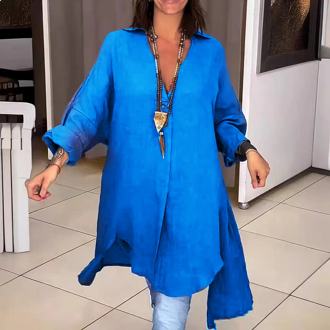 Kadın Keten Gömlek Elbise, Bol - Casual Loose Linen Shirt Dress incelemesi ve fiyatı